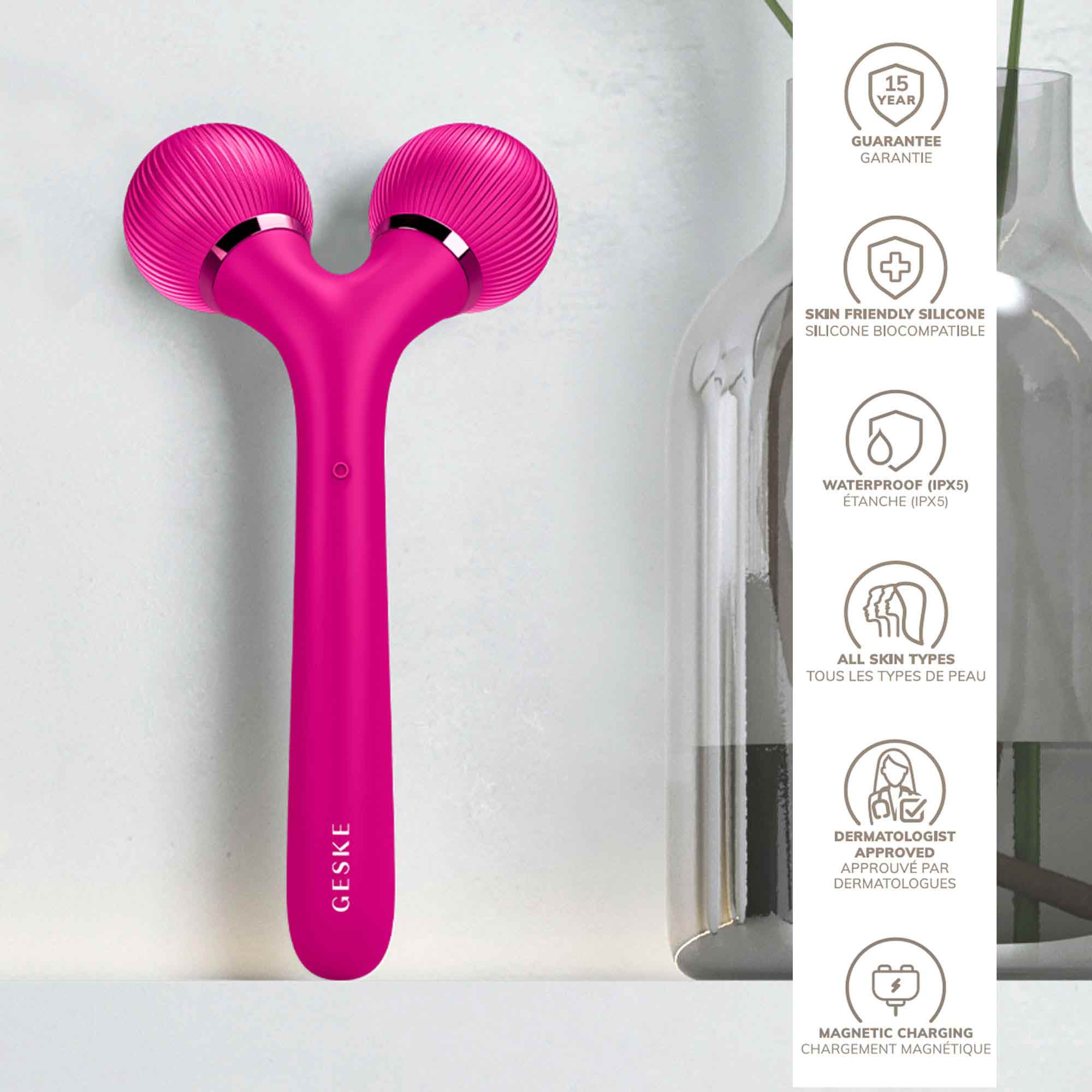 Rodillo facial y corporal sónico 4 en 1 magenta