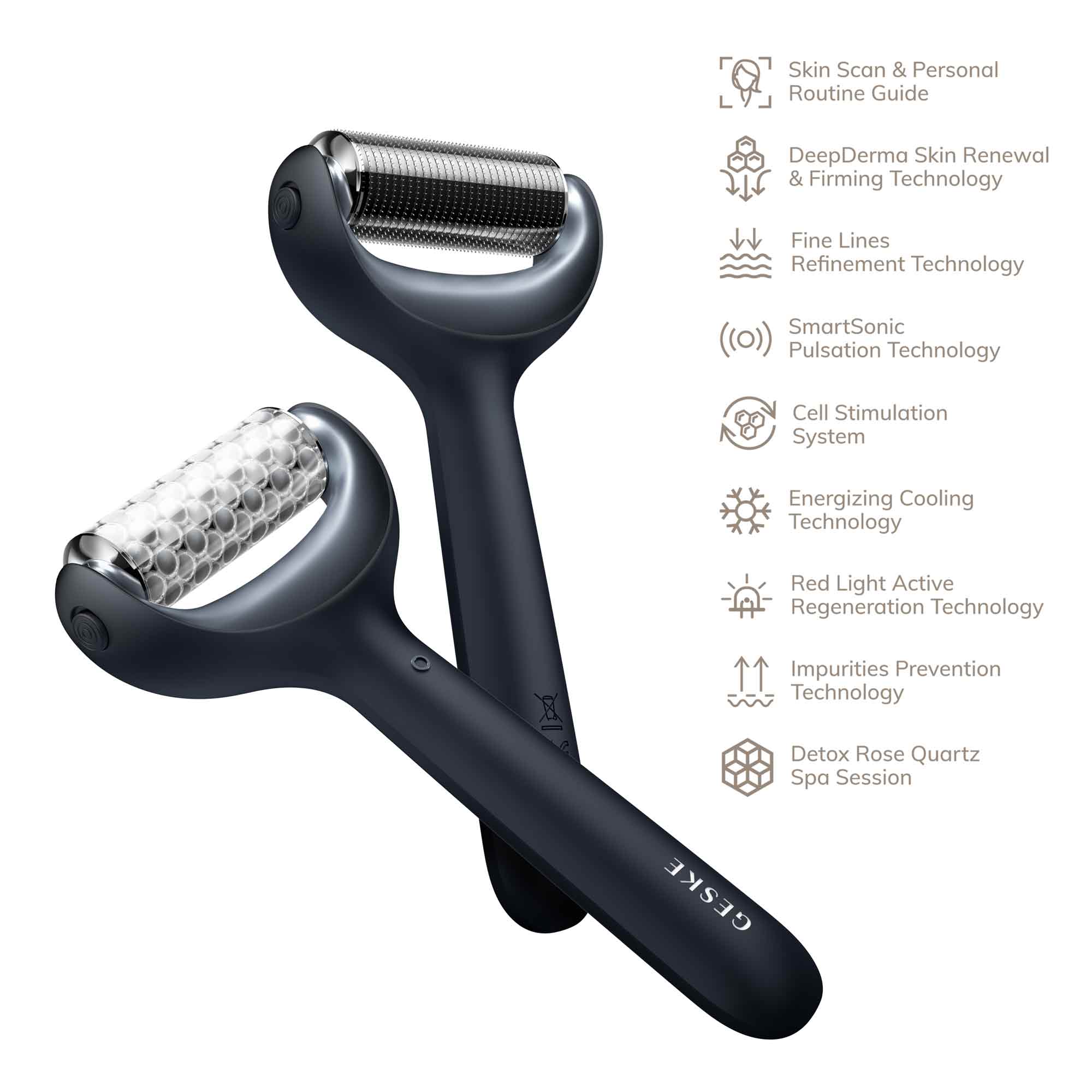 Rodillo facial y corporal con microagujas 9 en 1, color negro