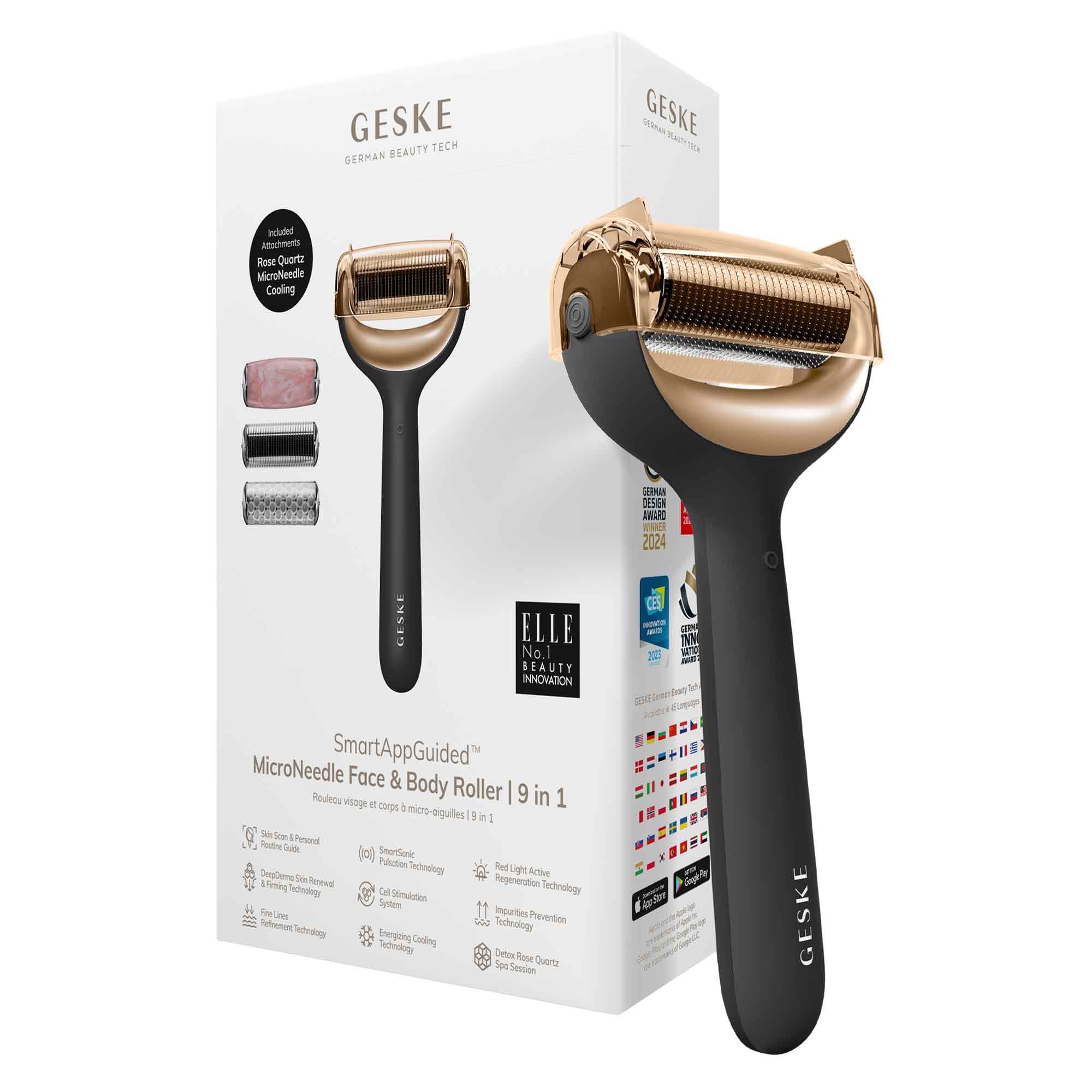Rodillo facial y corporal de microagujas 9 en 1 gris