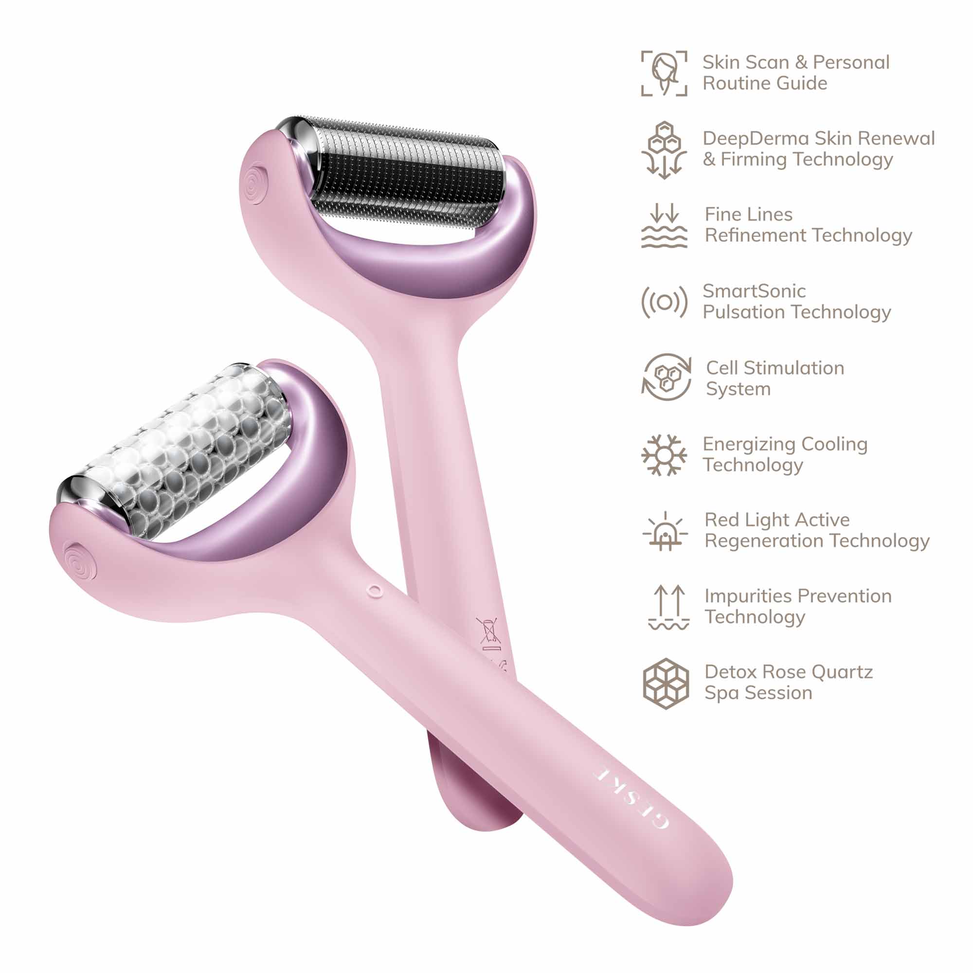 Rodillo facial y corporal con microagujas 9 en 1, color rosa