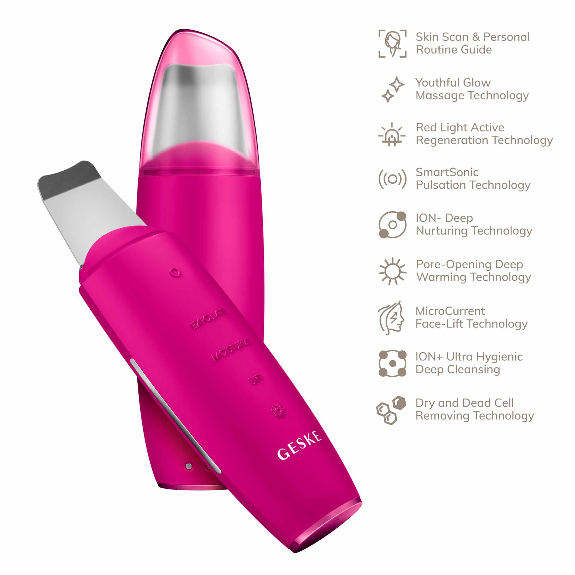MicroCurrent Skin Scrubber & Blackhead Remover - 9 em 1 - Pink