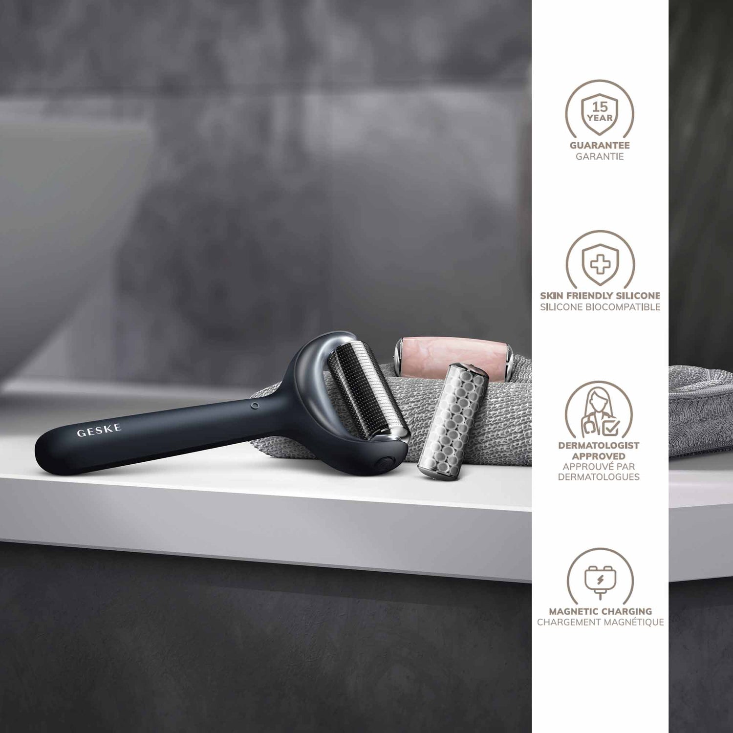 Rodillo facial y corporal con microagujas 9 en 1, color negro