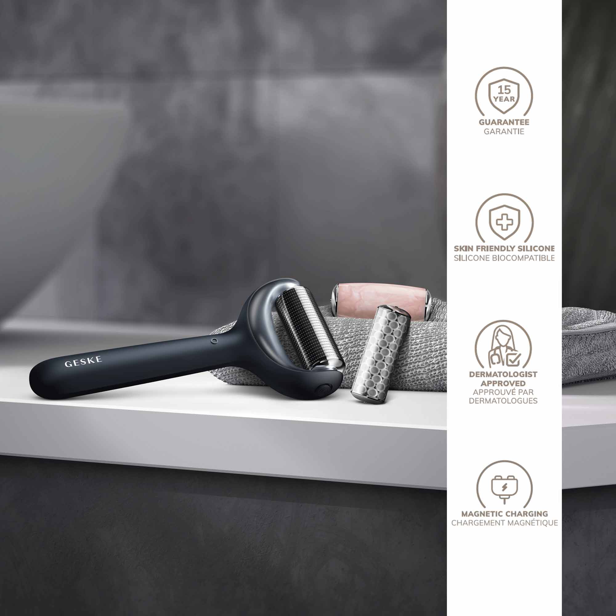 Rodillo facial y corporal con microagujas 9 en 1, color negro