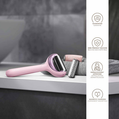 Rodillo facial y corporal con microagujas 9 en 1, color rosa 